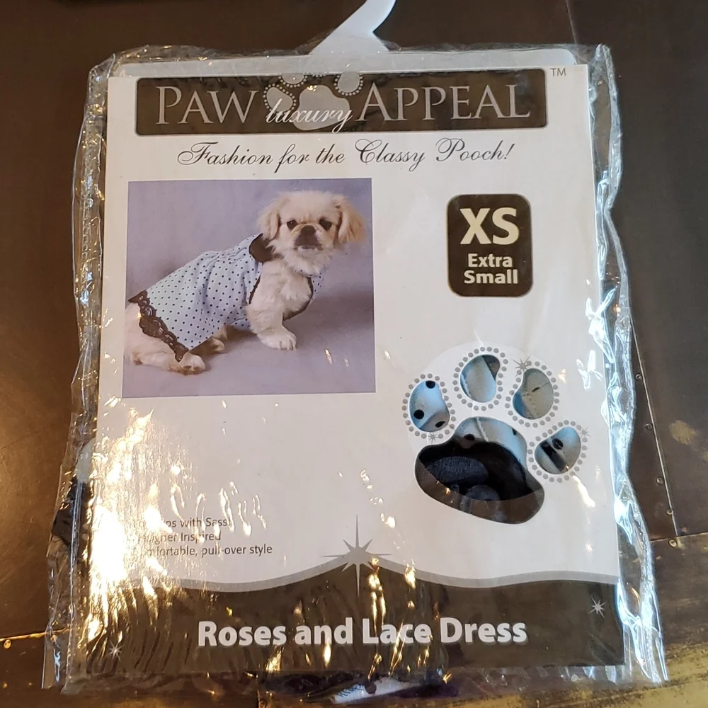NEW DOG dress size XS. Pale blue with black dots NEW IN PACKAGE